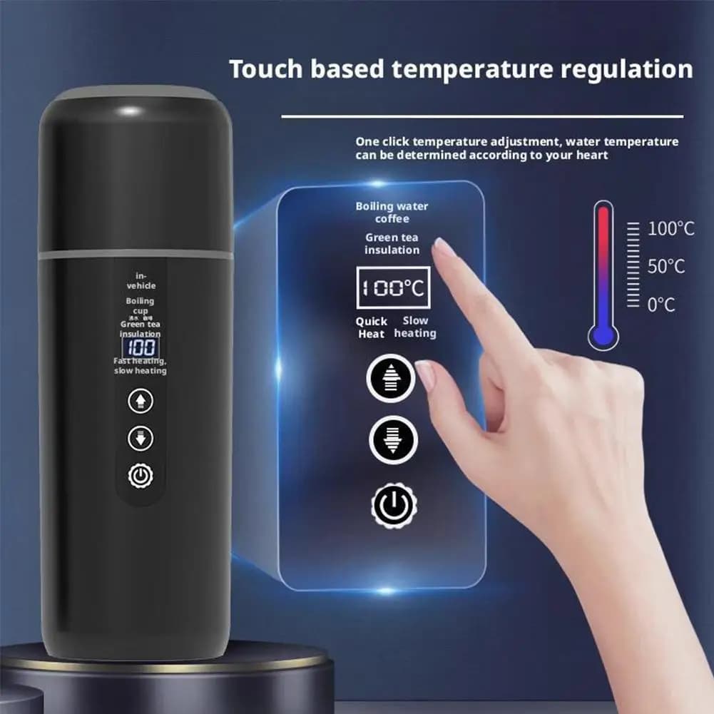 كوب تسخين محمول للسيارة 12V 24V بسعة 500 مل، كوب عزل ذكي من الفولاذ المقاوم للصدأ مع شاشة OLED، غلاية كهربائية للسفر - 4