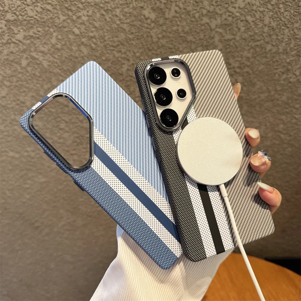 غطاء هاتف مغناطيسي فاخر من ألياف الكيفلار والكربون الملونة لسامسونج S26 وS24 وS25 ألترا وS23 بلس، متوافق مع الشحن اللاسلكي ماجسيف - 4