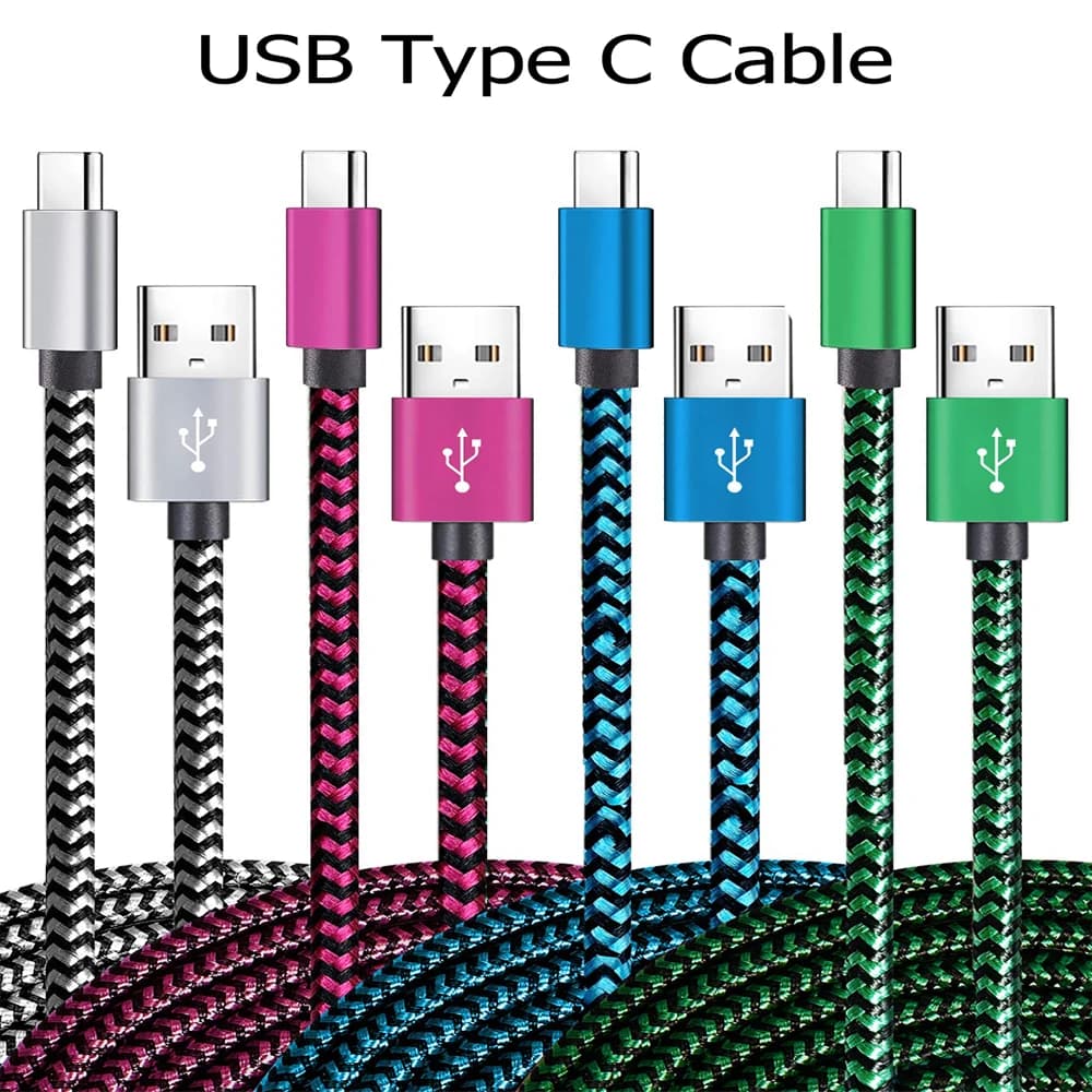 كابل USB نوع C لمزامنة البيانات والشحن السريع 2.4A، نايلون مضفر، متوافق مع سامسونج وهواوي وأجهزة أندرويد