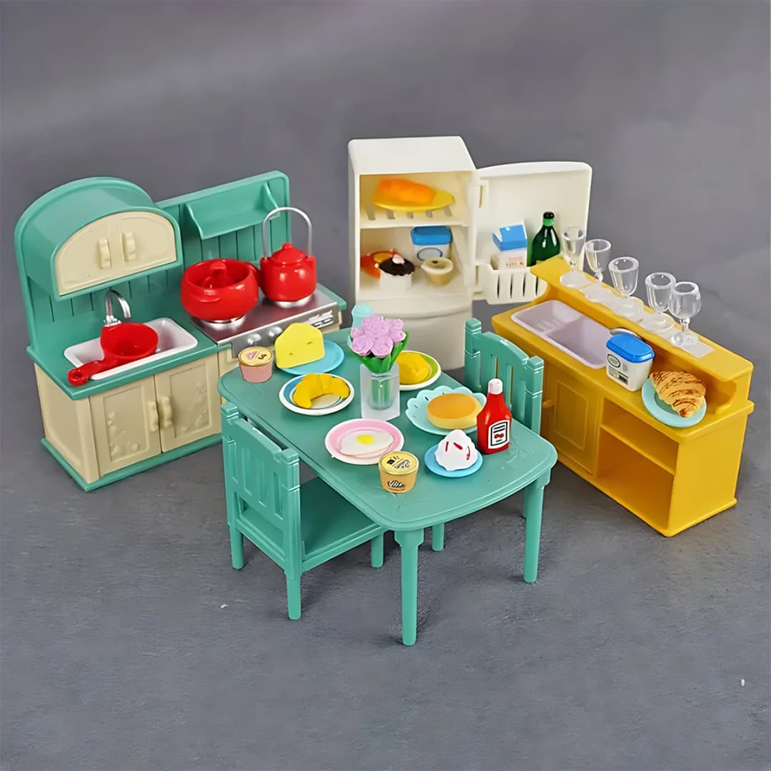 1:12 Miniature Furniture Forest Family Kitchen Toy Dining Table Dollhouse Accessories Bathroom Pretend Play For Girl Gifts Toys - 2