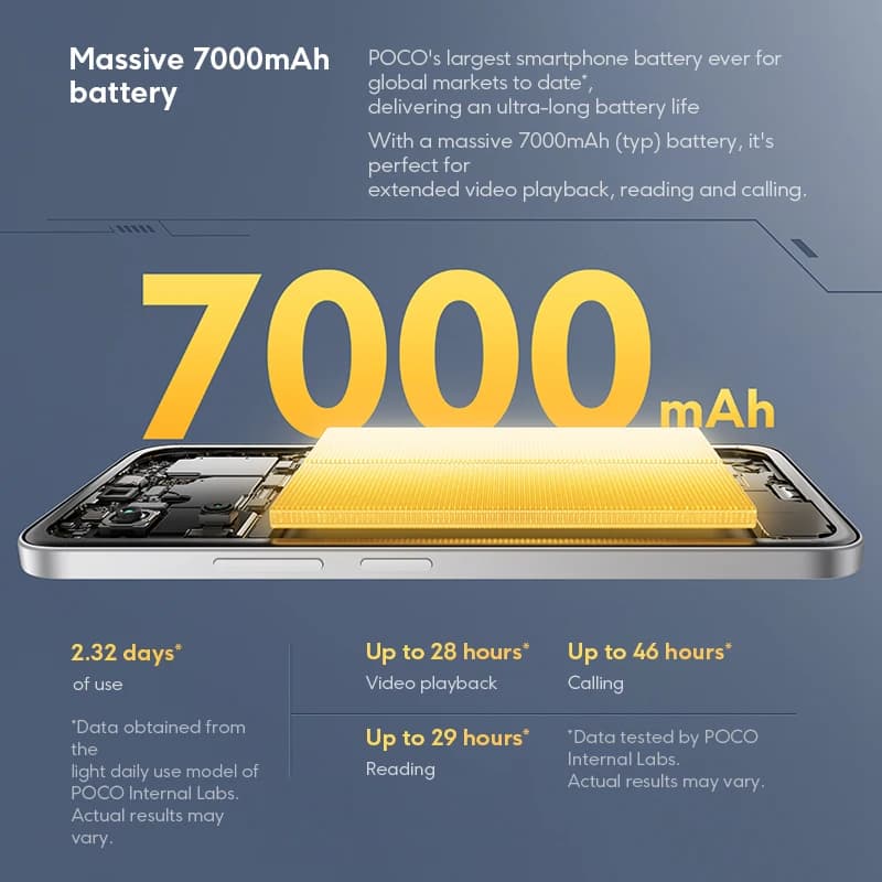 هاتف POCO M7 الإصدار العالمي، معالج Snapdragon® 685، شاشة 6.9 بوصة 144Hz FHD+، كاميرا 50MP، بطارية 7000mAh، شحن سريع 33W، NFC - 6