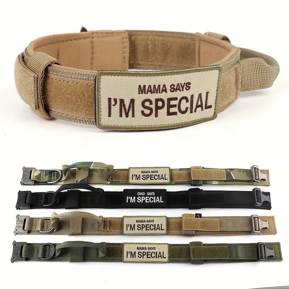 Heavy Duty Tactical Dog Collars with Handle Military Collar with Patch Outdoor Training and Walking for Medium and Large Dogs - 5