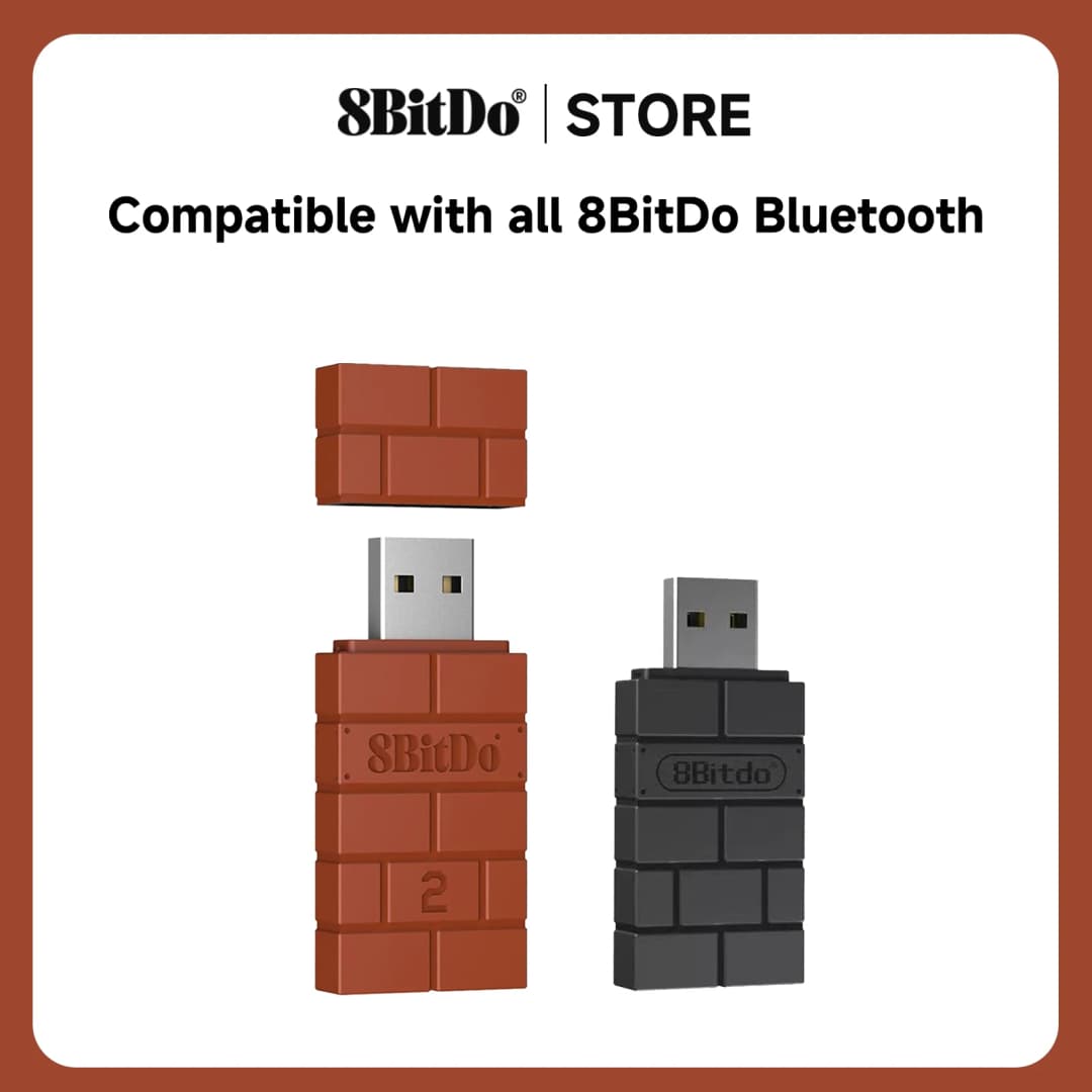 8BitDo محول بلوتوث لاسلكي USB مستقبل 2 لجهاز Nintendo Switch 1, 2 PS1 Mini Windows لأجهزة PS4 PS5 Xbox Series X/S
