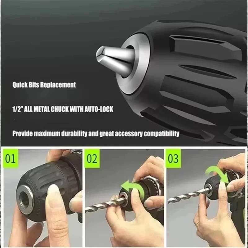 Gisam Battery Impact Screwdriver Multifunctional Cordless Drill Power Tool 25+3 Torque Setting 2 Gear Speed Electric Screwdriver - 6