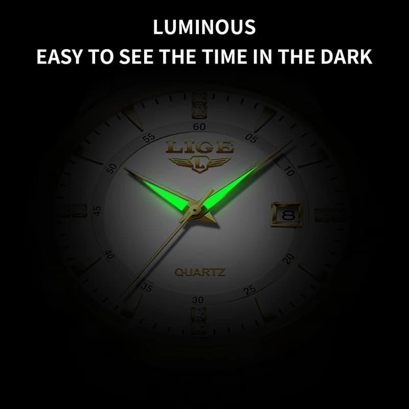 ساعات LIGE الجديدة للنساء، ساعة سوار فاخرة مقاومة للماء، ساعة كوارتز مع تاريخ - 3