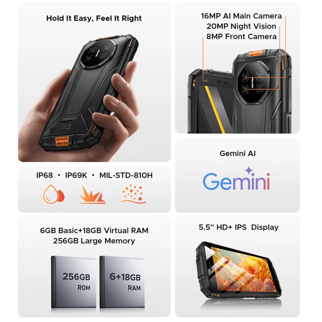 العرض العالمي الأول لهاتف DOOGEE Fire 3 المتين للغاية شاشة 5.5 بوصة HD 6 جيجابايت 256 جيجابايت هاتف محمول 8350mAh أندرويد 15 NFC - 3