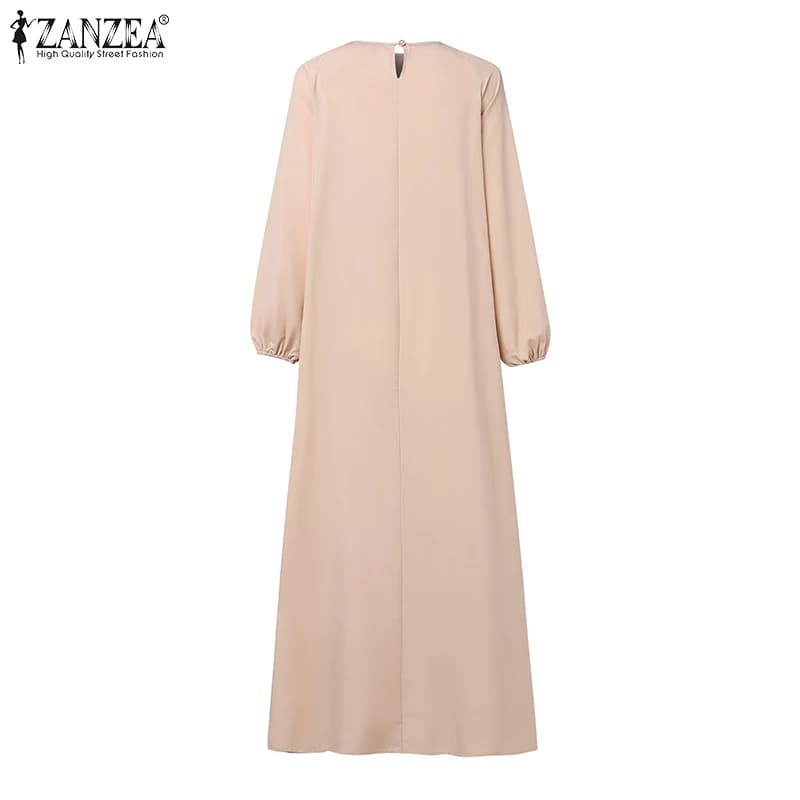 ZANZEA Patchwork Lantern Sleeve Abaya Robes Women Plisse Layered Elegant Maxi Dress Muslim Fashion Islamic Hijab Pleated Dress - 3