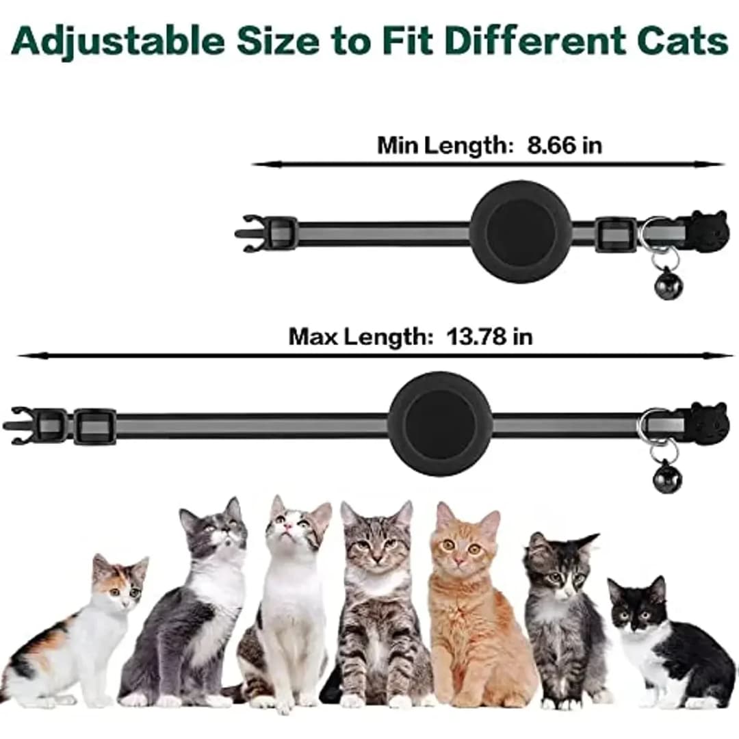 1Pcs Pet Airtag Cat Collar Breakaway, Reflective Kitten Collar with Apple Air Tag Holder and Bell for Girl Boy Cats, 0.4 Inches - 3