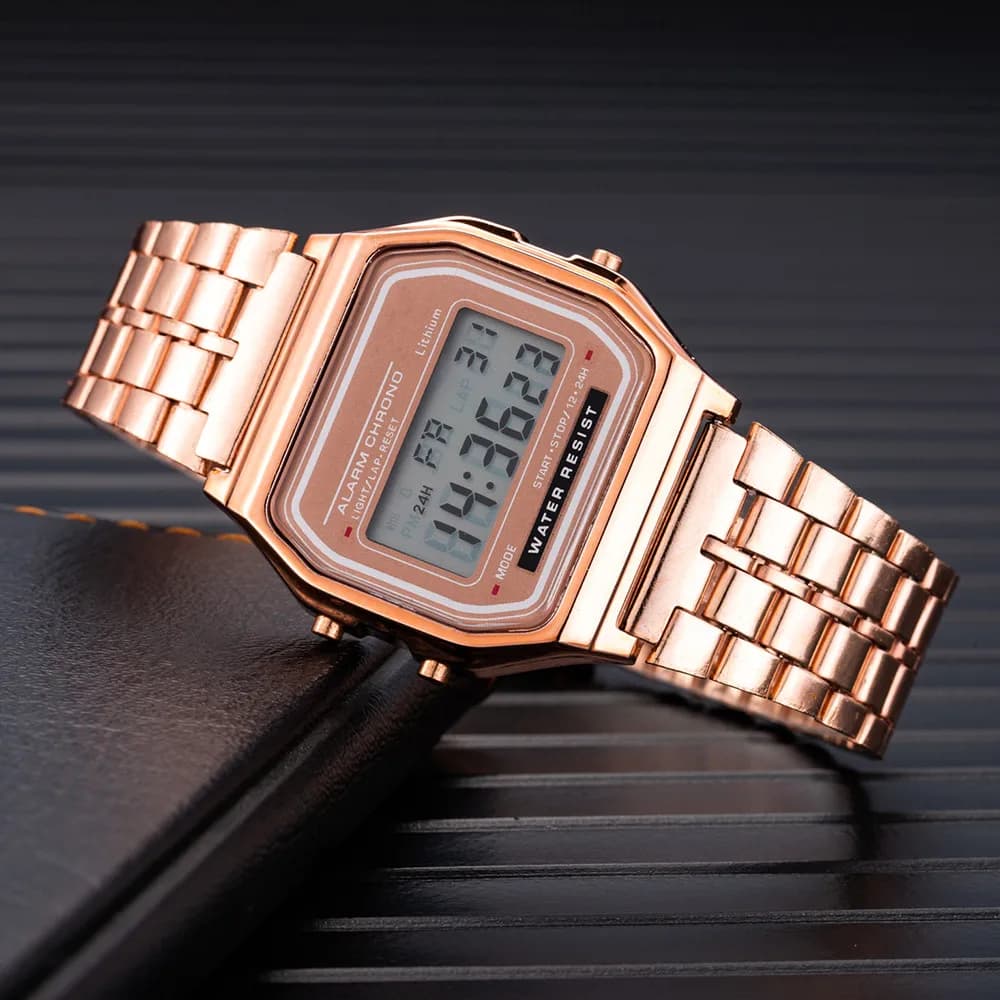 Elegant Digital Watch For Women Gold Silver Stainless Steel Business Ladies Electronic Wrist Watches Man Clock Zegarek Damski - 5