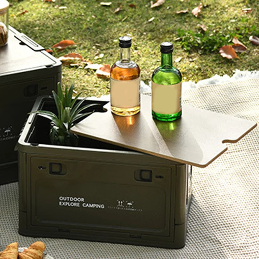20/30LOutdoor Collapsible Storage Bin Side Open Car Storage Box With Wooden Lid Stackable Camping Storage Container Outdoor Tool - 3