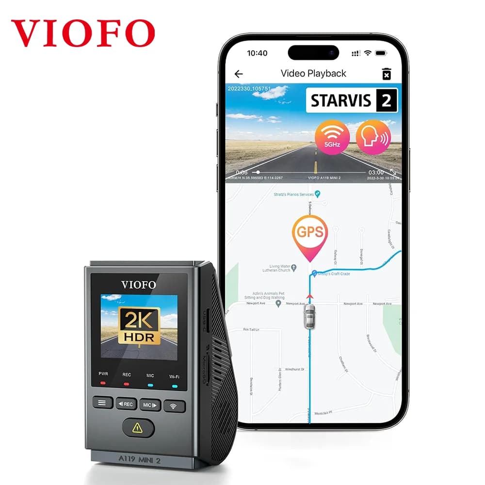 VIOFO A119MINI-2 Dash Cam 2K 60FPS جهاز تسجيل فيديو رقمي للسيارات التحكم الصوتي 5 جيجا هرتز واي فاي ونظام تحديد المواقع مسجل فيديو للسيارات وضع وقوف السيارات المخزنة