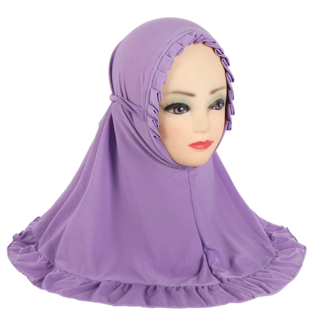 H364 حجاب رأس جميل للبنات 3-6 سنوات مع تجاعيد شال توربان كاب للأطفال المسلمين - 4