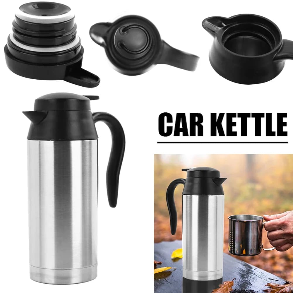 12V/24V Car Electric Heating Cup Kettle 750ML Stainless Steel Water Heater Bottle With Cigarette Lighter Plug Car Kettle Thermos - 2