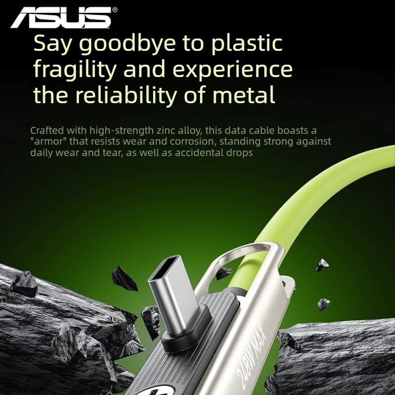 كابل شحن سريع محمول 2 في 1 من ASUS بقوة 240 واط مع حامل قابل للطي للهاتف والجهاز اللوحي USB A/C إلى TypeC مع دعامة قابلة للطي - 2