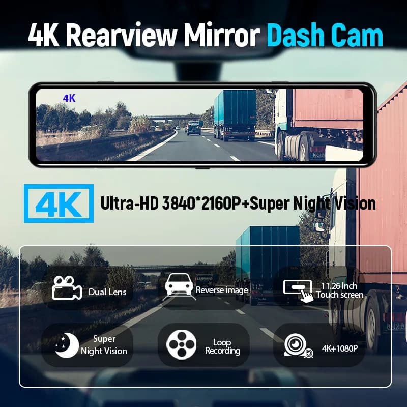 ACCEO 4K WIFI Dashcam 12 بوصة جهاز تسجيل فيديو رقمي للسيارات مرآة الرؤية الخلفية مسجل داش كام دعم 1080P سوني الصندوق الأسود ملحقات كاميرا الرؤية الخلفية - 2