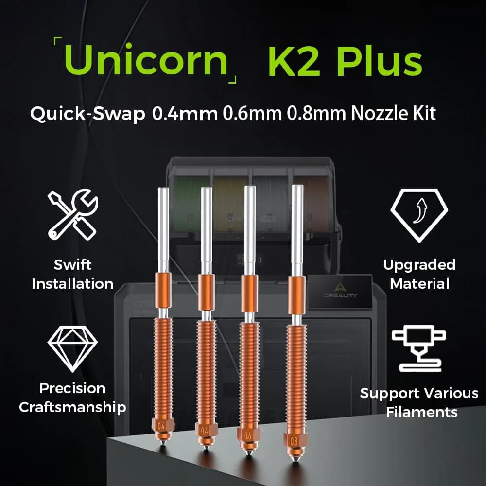 1/2/3PCS Creality K2 Plus Unicorn Quick-Swap Nozzle Kit, For Creality K2 Plus 3D Printer (0.2/0.4/0.6/0.8/1.0mm) - 3
