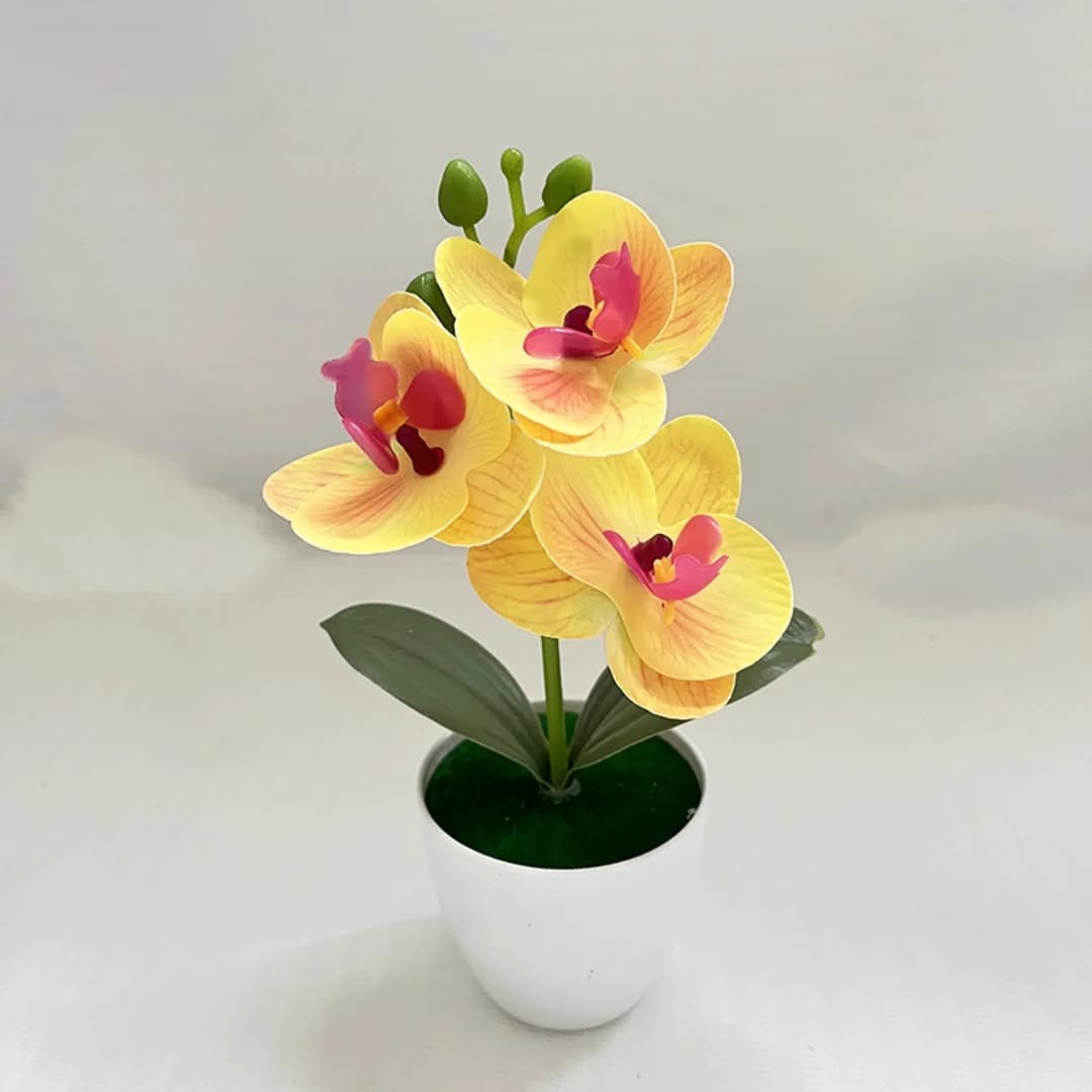 Artificial Orchid Potted Plant 3 Heads Mini Phalaenopsis Fake Flower Plastic Desktop Ornament Home Living Room Decoration - 5