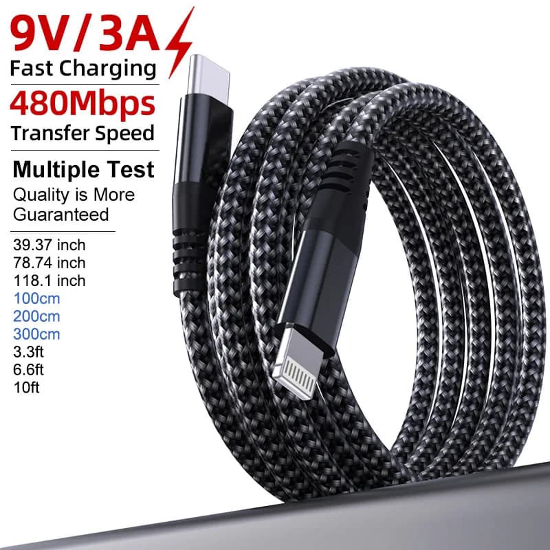 LAIHONEN 1 Pack MFi Certified USB C to Lightning Nylon Braided Fast Charging Cable 1M 2M 3M for iPhone 13 12 11 Pro Max - 2