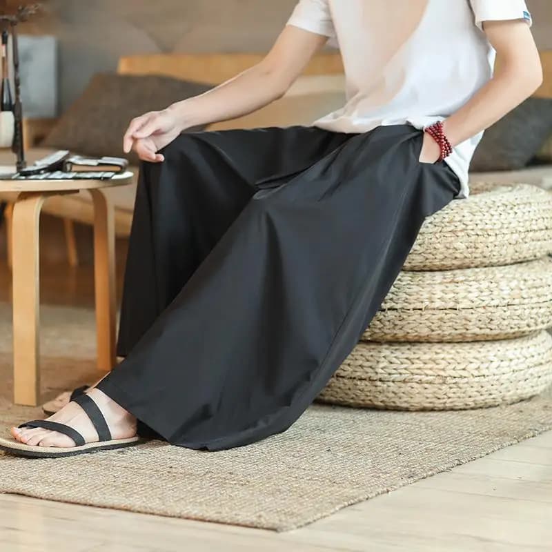 Summer Men's Wide Leg Pants Extra Wide Ice Silk Lightweight Home Zen Tea Meditation Loose Fit Long Trousers Casual Cargo - 3