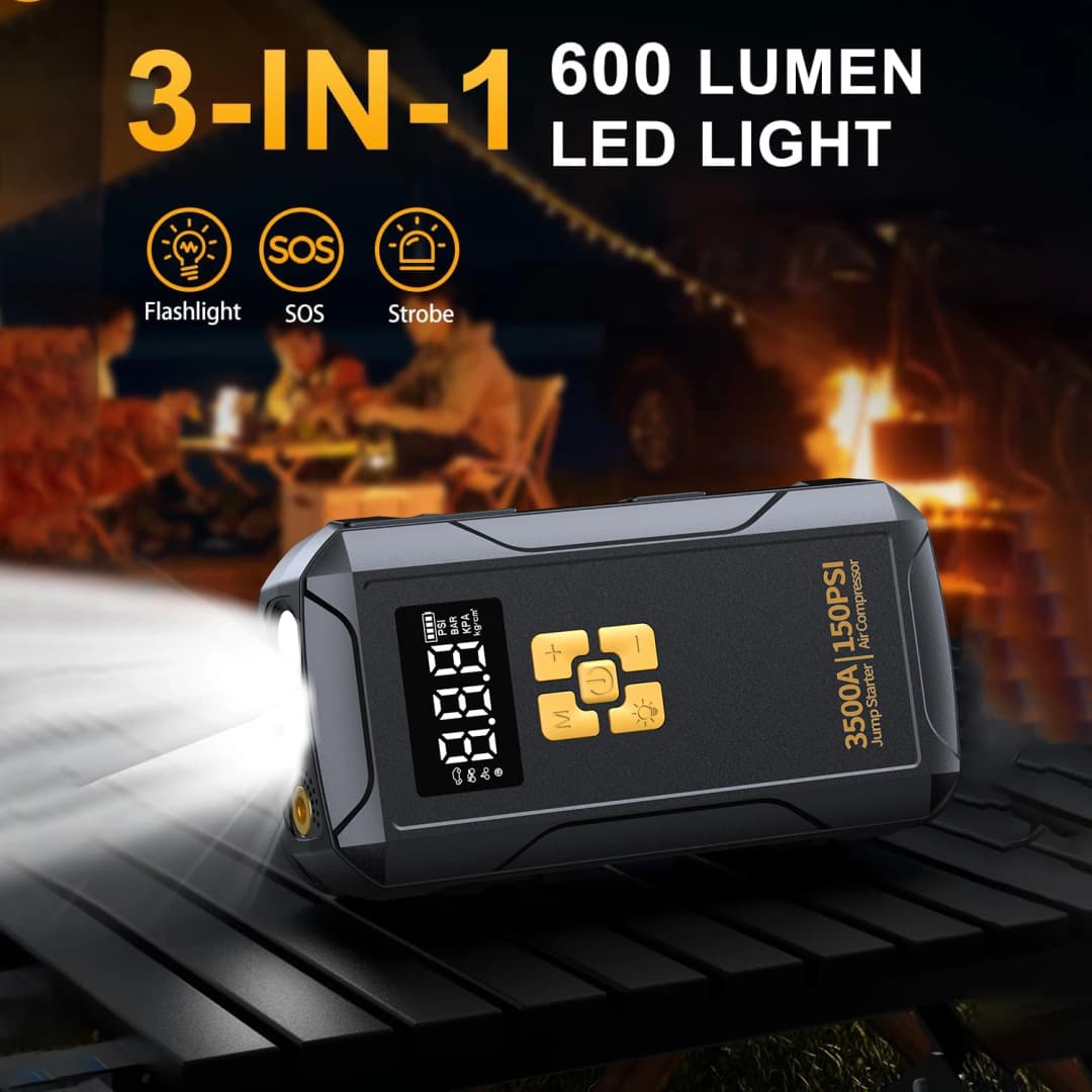 Jump Starter with Air Compressor 3500A Jump Starter 150PSI Air Pump Multifunctional Tire Inflator Power Bank Lighting for Car - 5