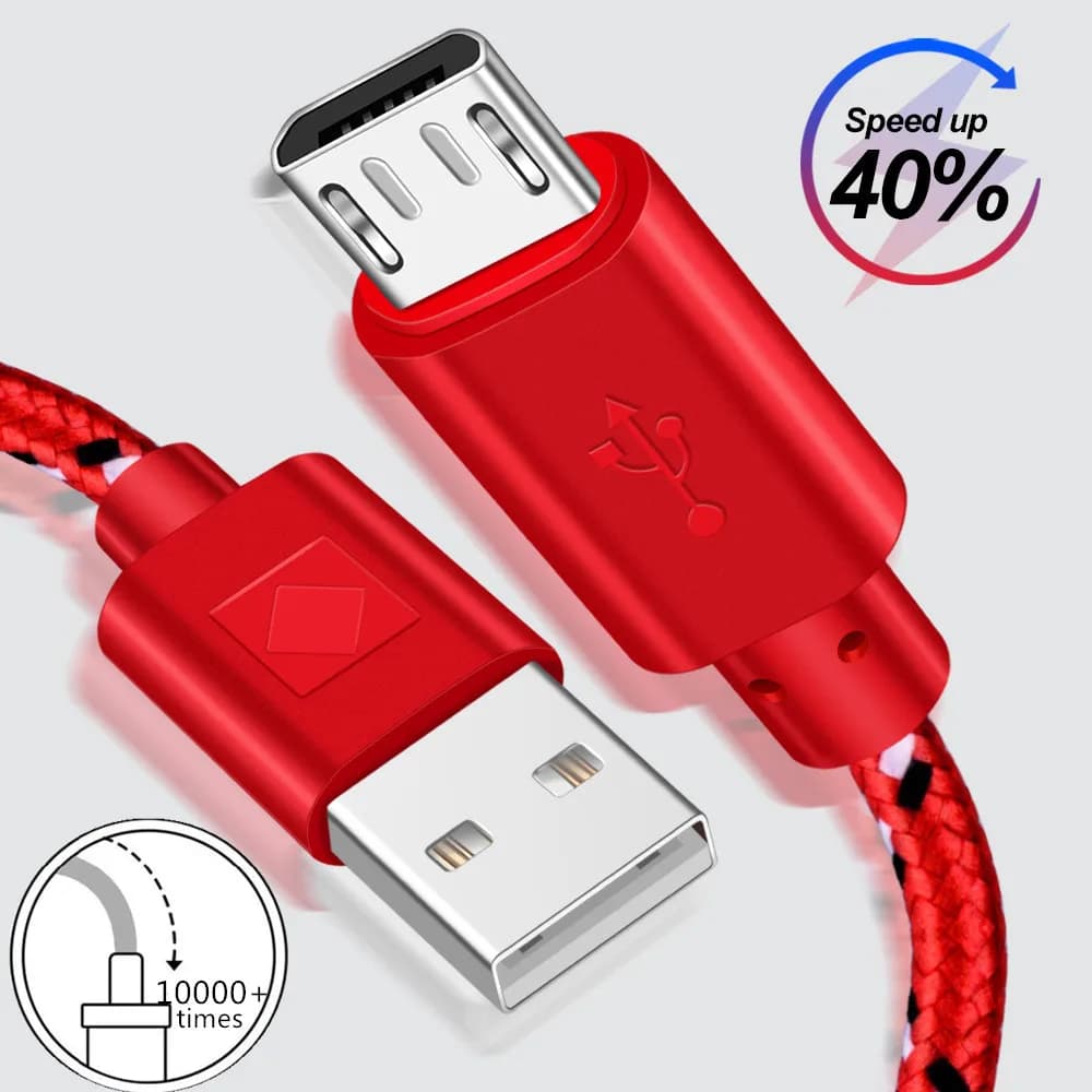 كابل مايكرو USB مضفر من النايلون 2.4A، 0.5 متر/1 متر/2 متر/3 متر، شحن سريع ومزامنة بيانات لهواتف سامسونججالاكسي وهواوي وXiaomi وأندرويد - 2
