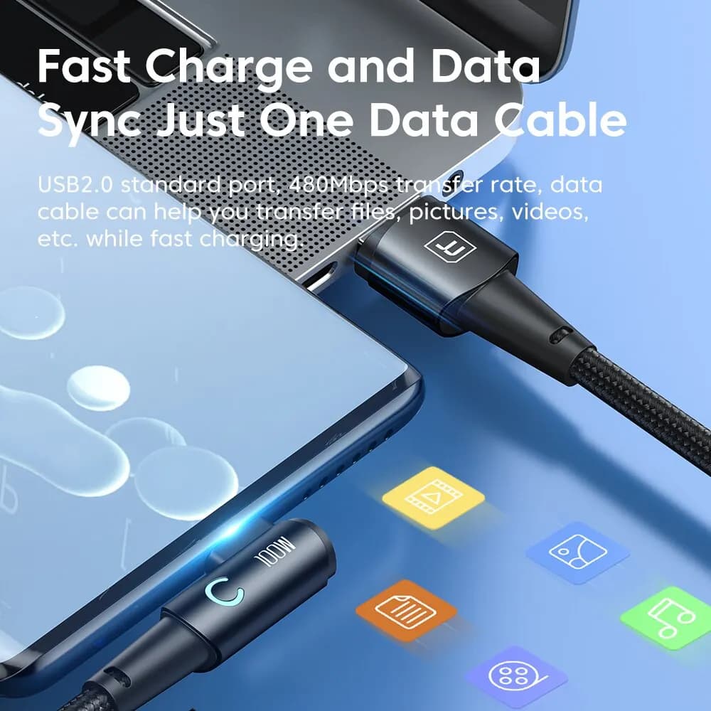 Toocki 6A USB C Cable 90 Degree For OPPO 100W Fast Charging Cord For Honor Huawei Oneplus Realme Charger Data Wire - 3