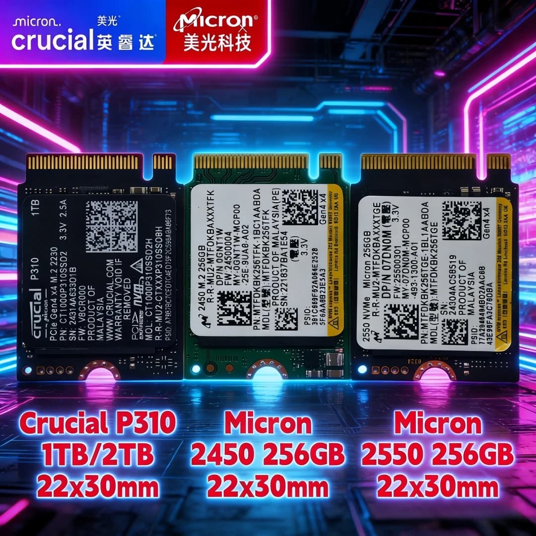 Crucial P310 1TB 2TB & Micron 2450/2550 256GB M.2 2230 NVMe PCIe 4.0x4 SSD Compatible with Steam Deck ASUS ROG Ally MSI Claw