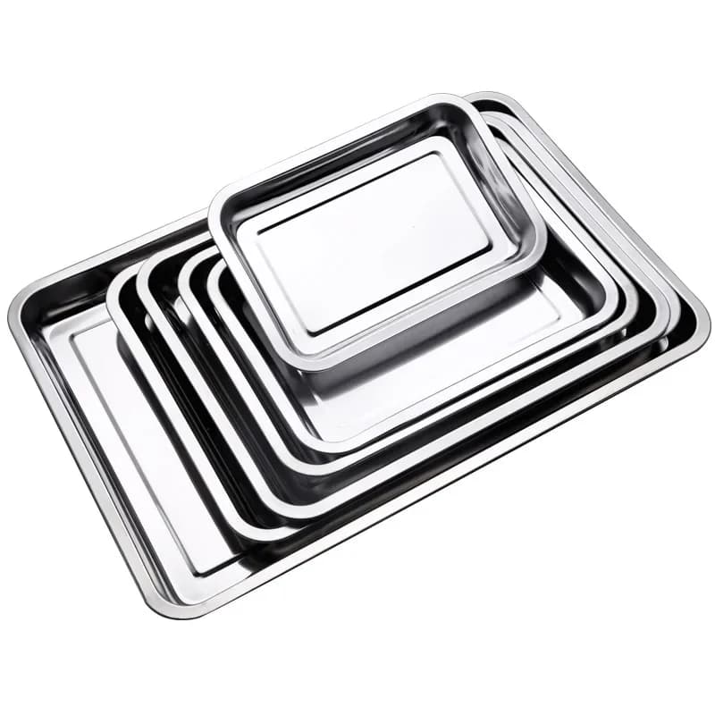 Stainless Steel Barbecue Tea Storage Serving Trays Rectangle Steamed Rice Sausage Plate Grill Meat Restaurant Metal Utensils - 6