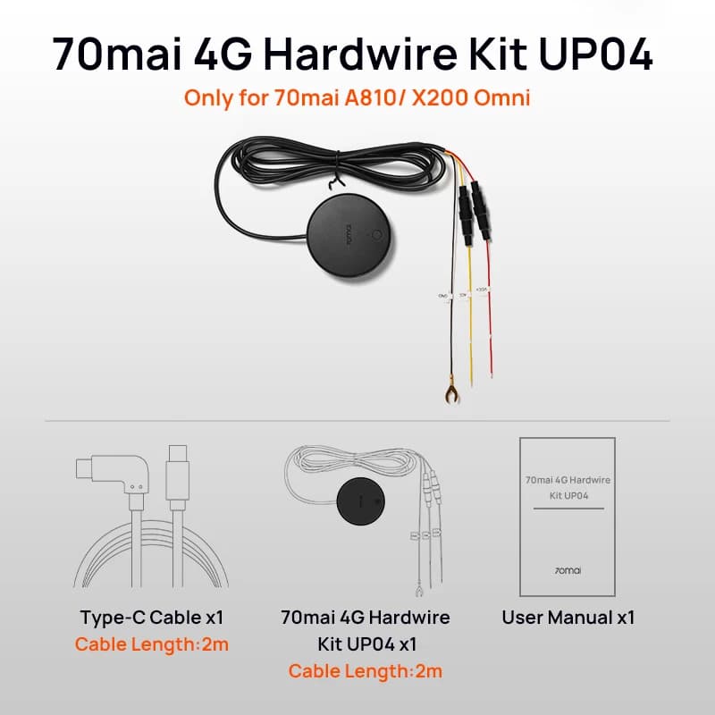 70mai 4G Hardwire Kit UP04 Only for 70mai Dash Cam Omni X200 / 70mai 4k A810 dash cam / 70mai Dsh Cam A510 - 2