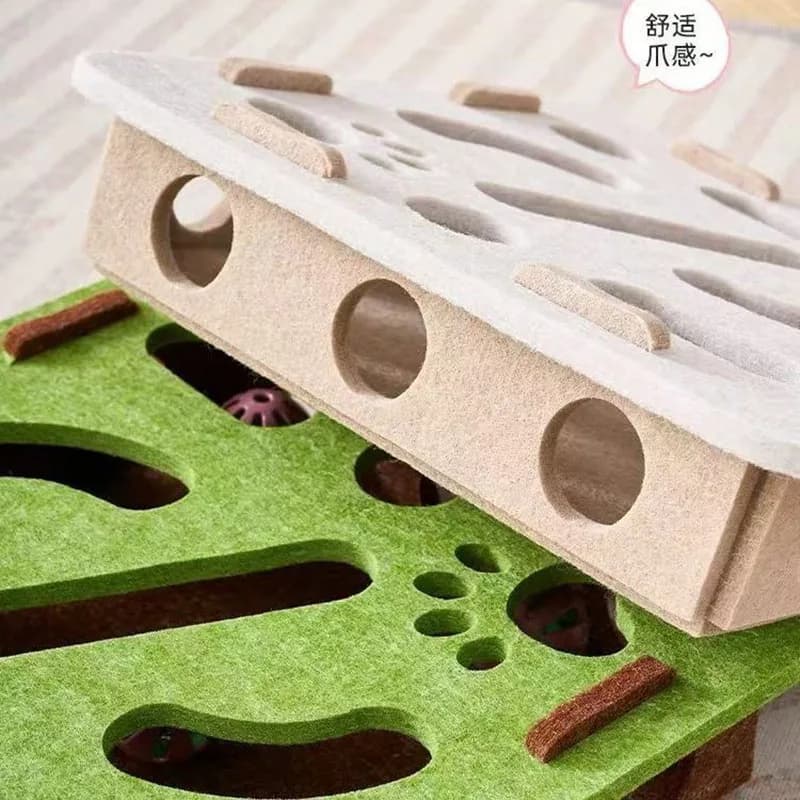 Pet Cat Puzzle Maze Holes Toys Felt Box With Bell Ball Kitten Playing Toys Interactive Funny Combination Set Cat Supplies - 3