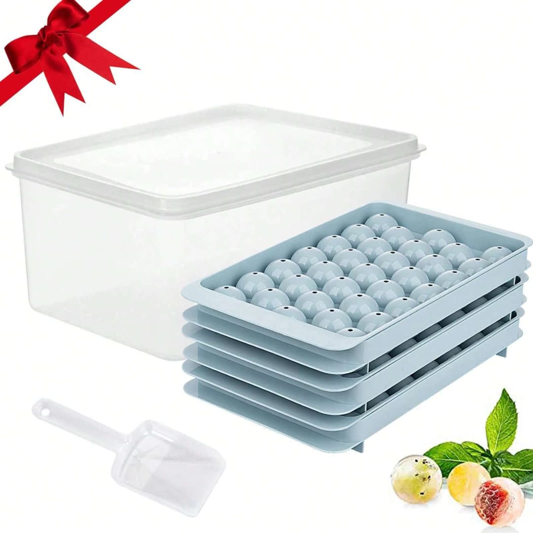 Round Ice Cube Tray Set 3 Trays 1 Ice Bin And Scoop Upgraded Ice Trays Circle Ice Cube Mold Tray for Cocktail Whiskey Coffee