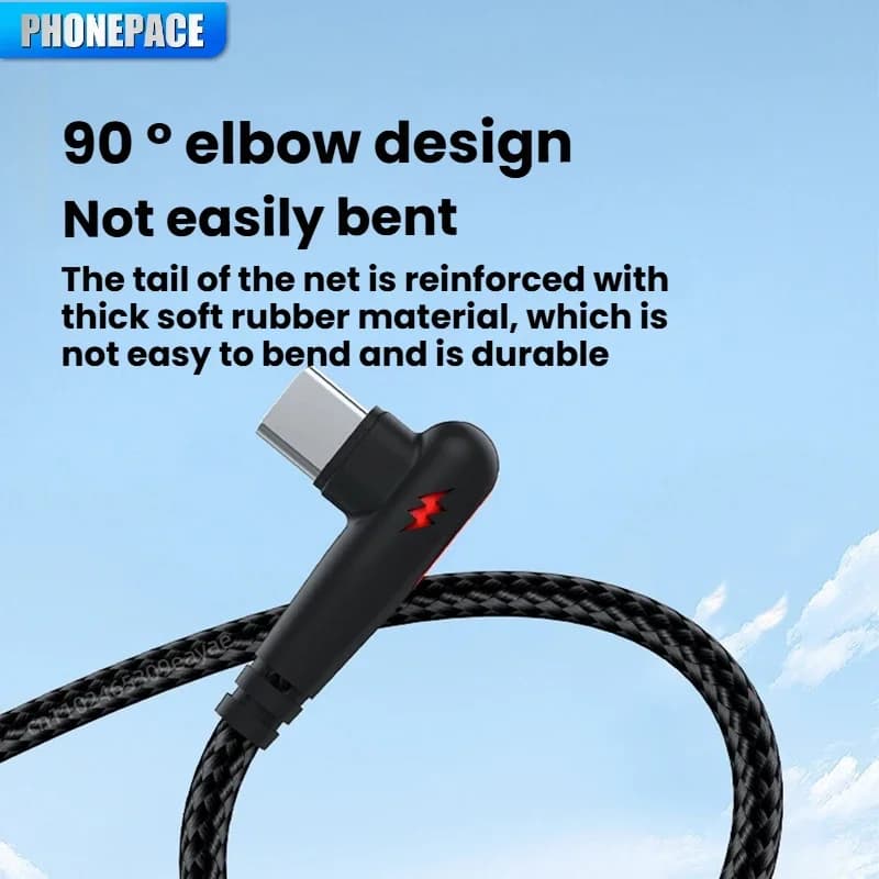 90 درجة الكوع USB نوع C كابل 120 واط شحن سريع شاحن الهاتف سلك البيانات لسامسونج شاومي هواوي شحن سريع USB C كابل