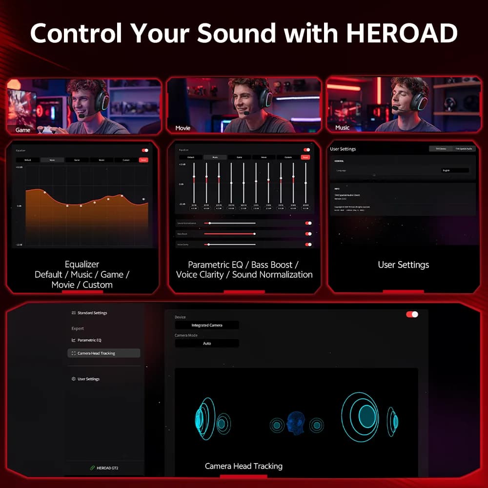 Heroad GT2 Wireless Gaming Headset by QCY THX Spatial Audio+7.1.4 Tri-mode RGB 3-Mic ENC Over Ear Headphone for PC Headset Gamer - 6