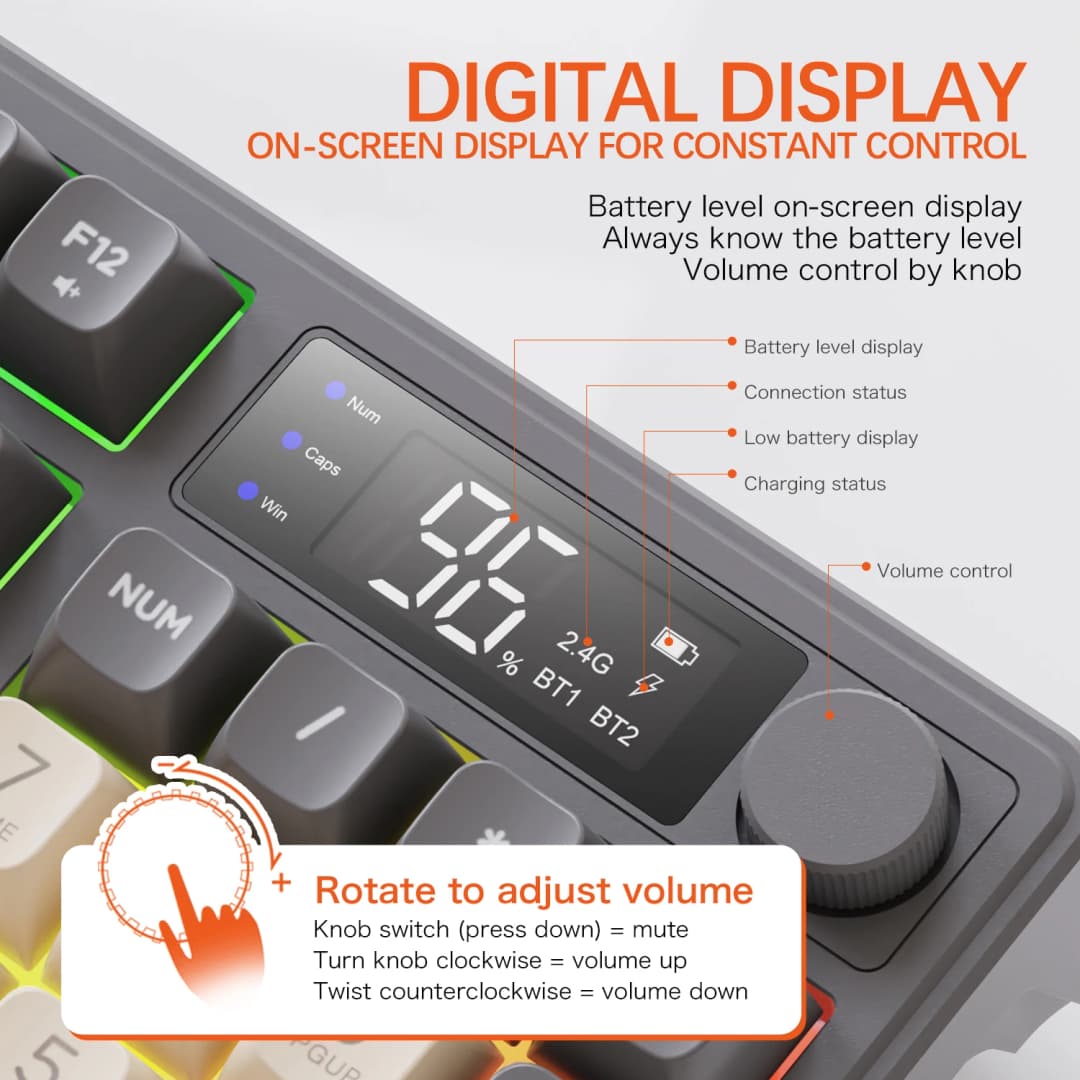 FREEWOLF M96 Wireless Dual Mode Mechanical Keyboard 2.4G Bluetooth 5.0 96 Keys Hot-Swappable PBT Keycaps for E-Sports - 4