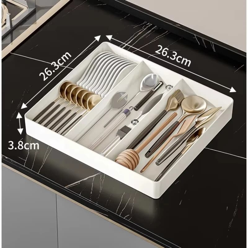 1pc Kitchen Drawer Retractable Storage Box Large-capacity Partitioning Storage Tray Home Tableware Knife Spoon Organizing Box - 2