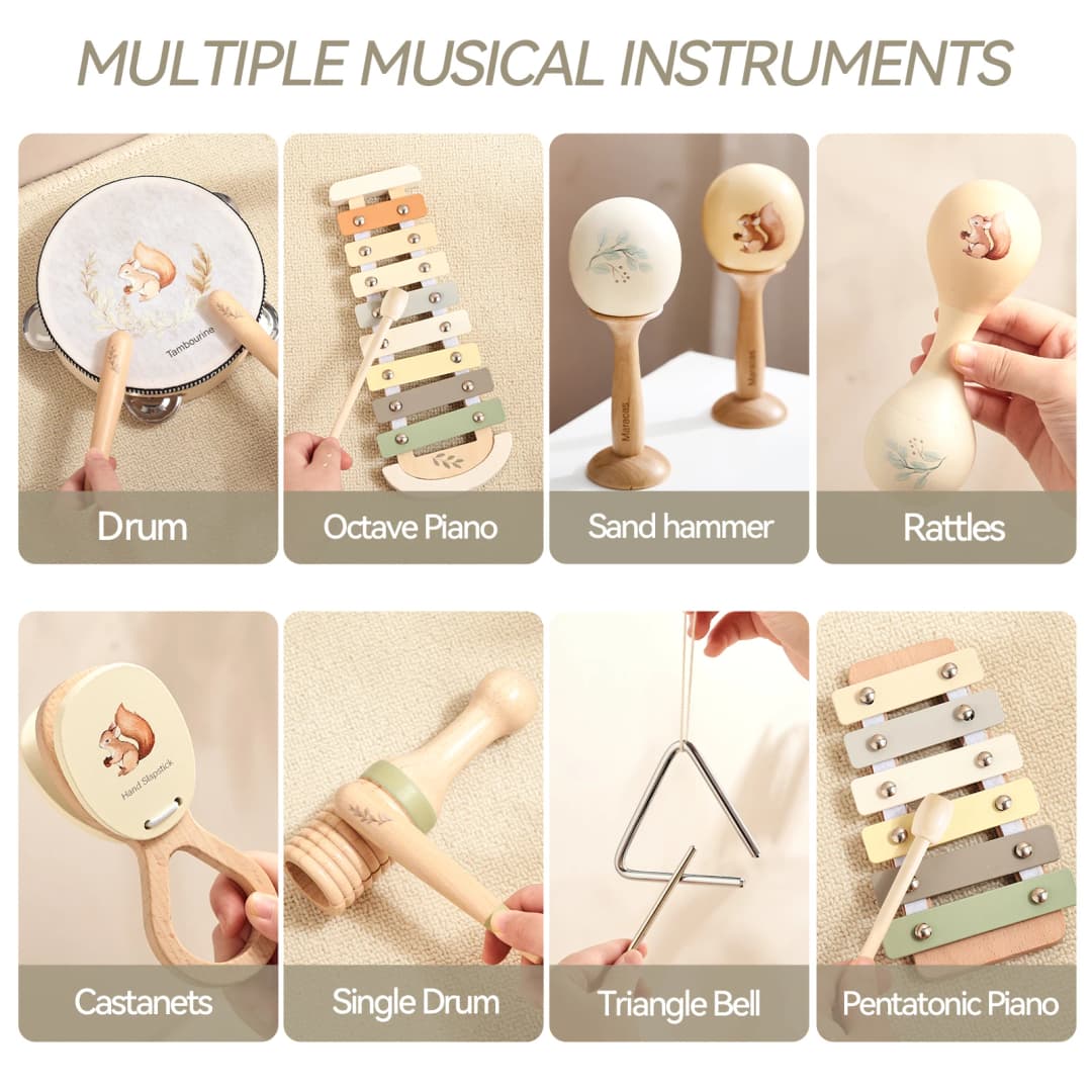 Montessori Wooden Toy Multicolor Xylophone Bell Beads Drum Column Musical Instrument Toy Kid Educational Musical Instrument Gift - 3
