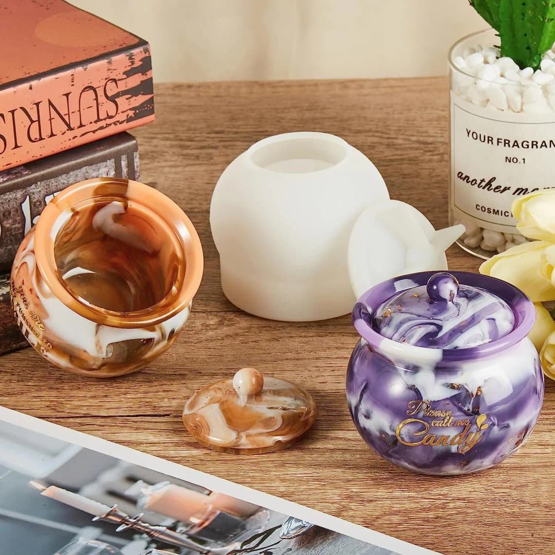 قوالب الراتنج الجرار، قوالب السيليكون مع غطاء، قوالب صب راتنجات الايبوكسي قوالب جرة لصندوق التخزين، حاوية مجوهرات الحلوى - 6