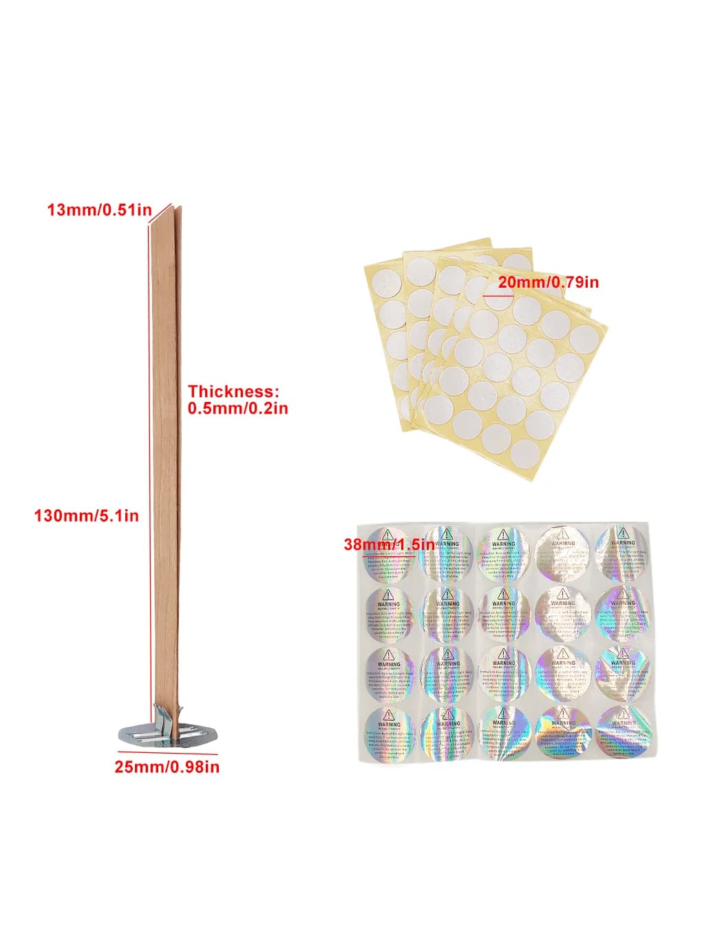 100 Pieces/200 Pieces for Cherry Wood Candle Wicks for Candles, Wooden Candle Wicks, Smokeless Ringing, with Iron Brackets, Candle Glue Dots, Candle Warning Labels DIY Candle Making - 2