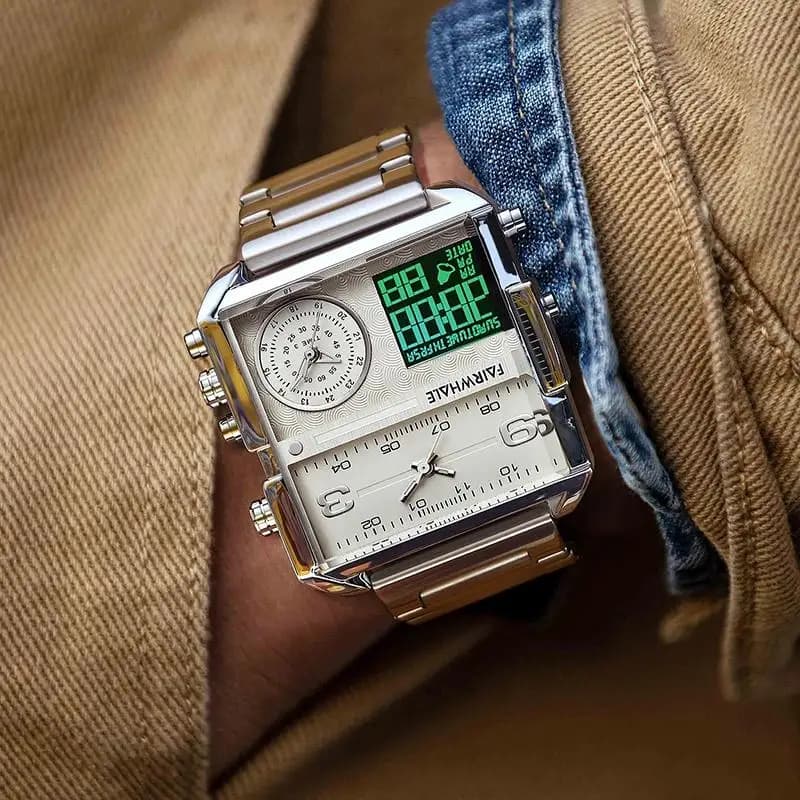 Mark Fairwhale Luxury Quartz Watches Men Fashion Brown Leather Strap Clock Military Waterproof Square Electronic WristWatch Man - 2