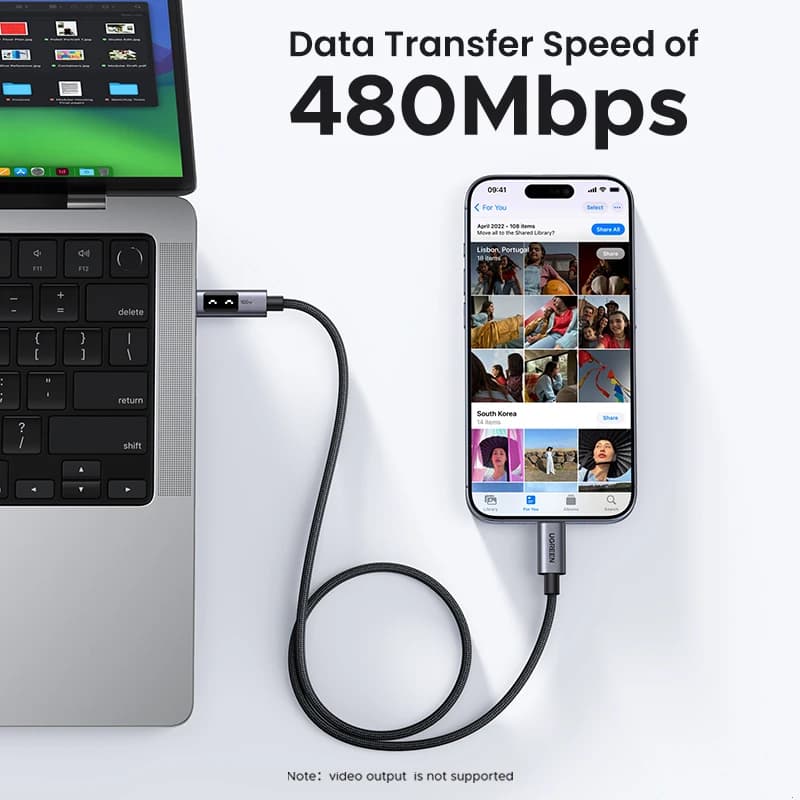 كابل يو جرين يو ان او بي دي 100 واط شحن سريع يو اس بي سي لآيفون 17 16 15 تايب سي إلى تايب سي كابل بيانات لسامسونج شاومي ماك بوك - 5