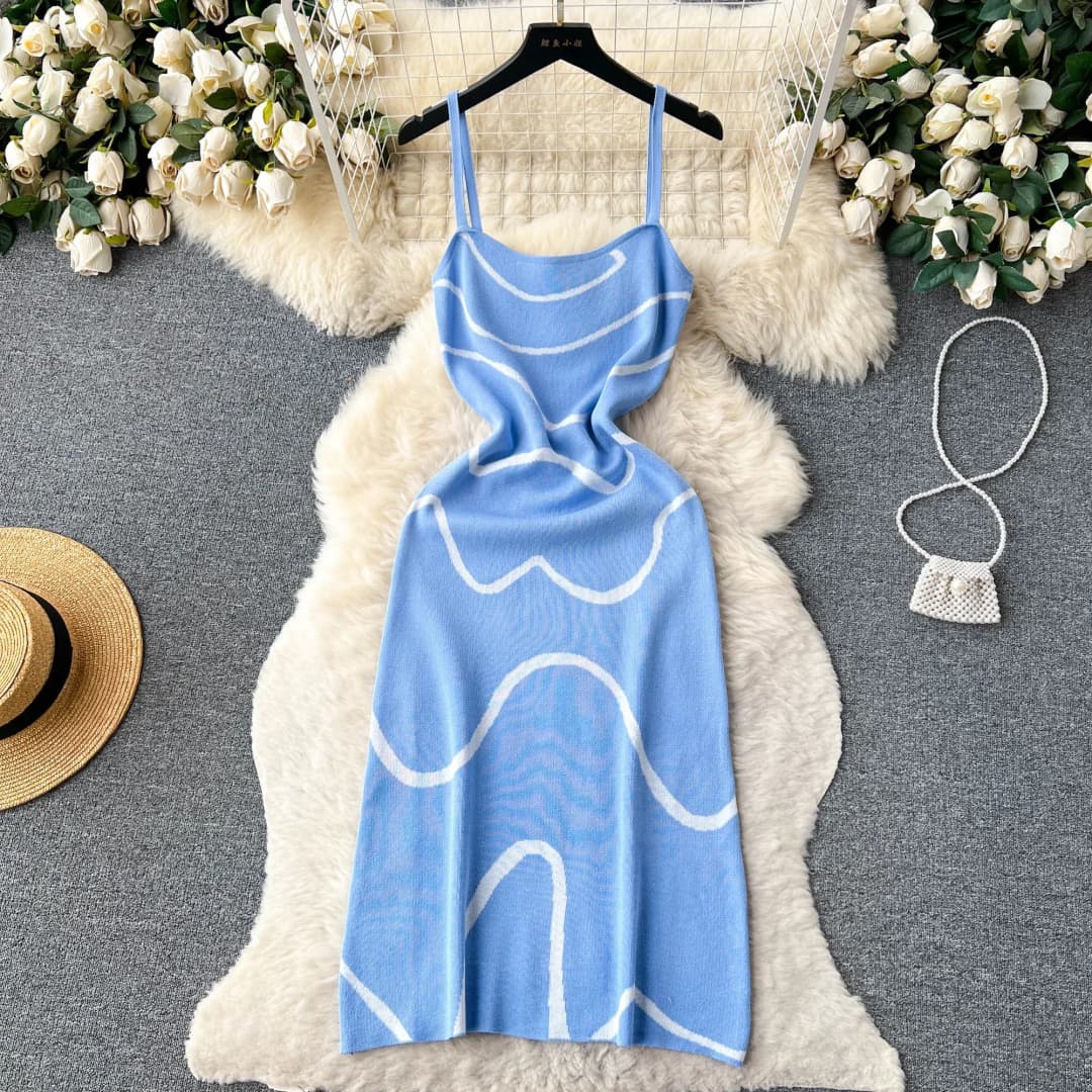 فستان صيفي محبوك للنساء 2024 بدون أكمام بطباعة هوت سويت فستان ضيق بدون ظهر موضة فستان طويل مرن للشاطئ - 2