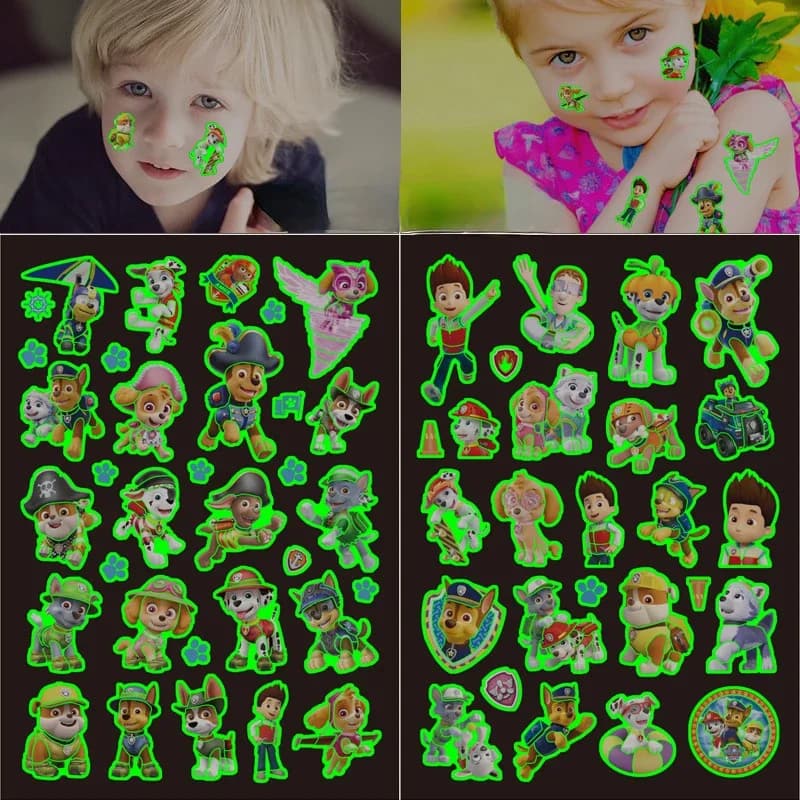 Cartoon Paw Patrol Luminous Tattoo Sticker Arm Face Glowing Tattoo Cute Body Tattoo Ryder Marshall Rubble Sticker