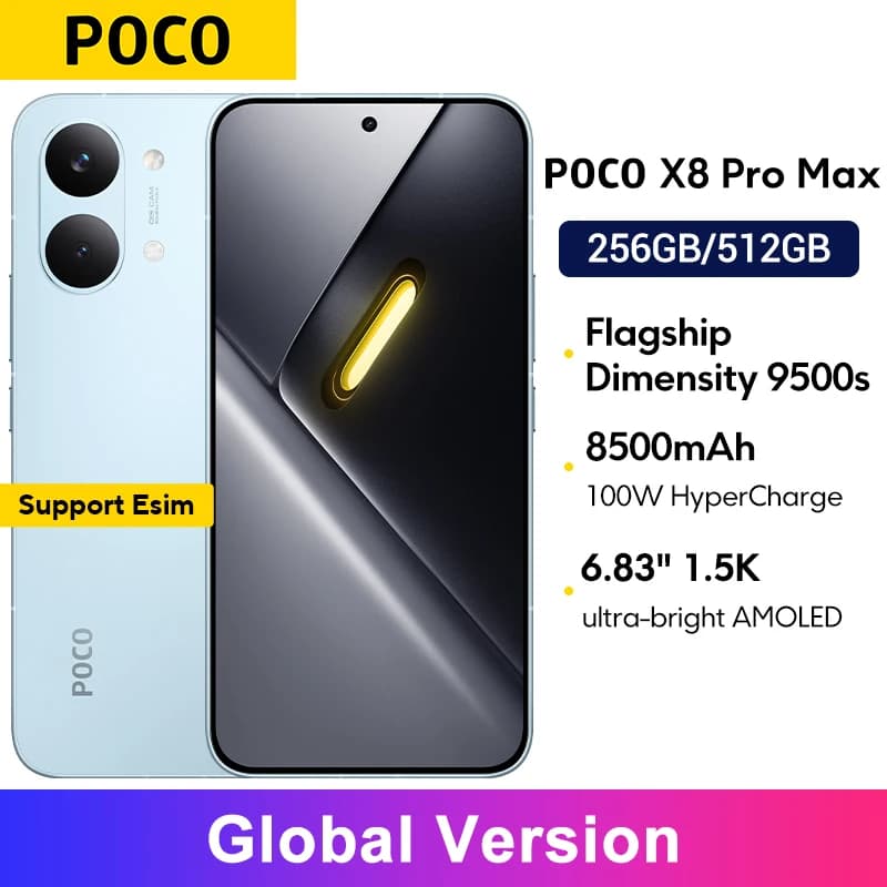 Global Version POCO X8 Pro Max Smartphone 8500mAh 6.83'' 1.5K 120Hz Ultra-Bright AMOLED Display Dimensity 9500s