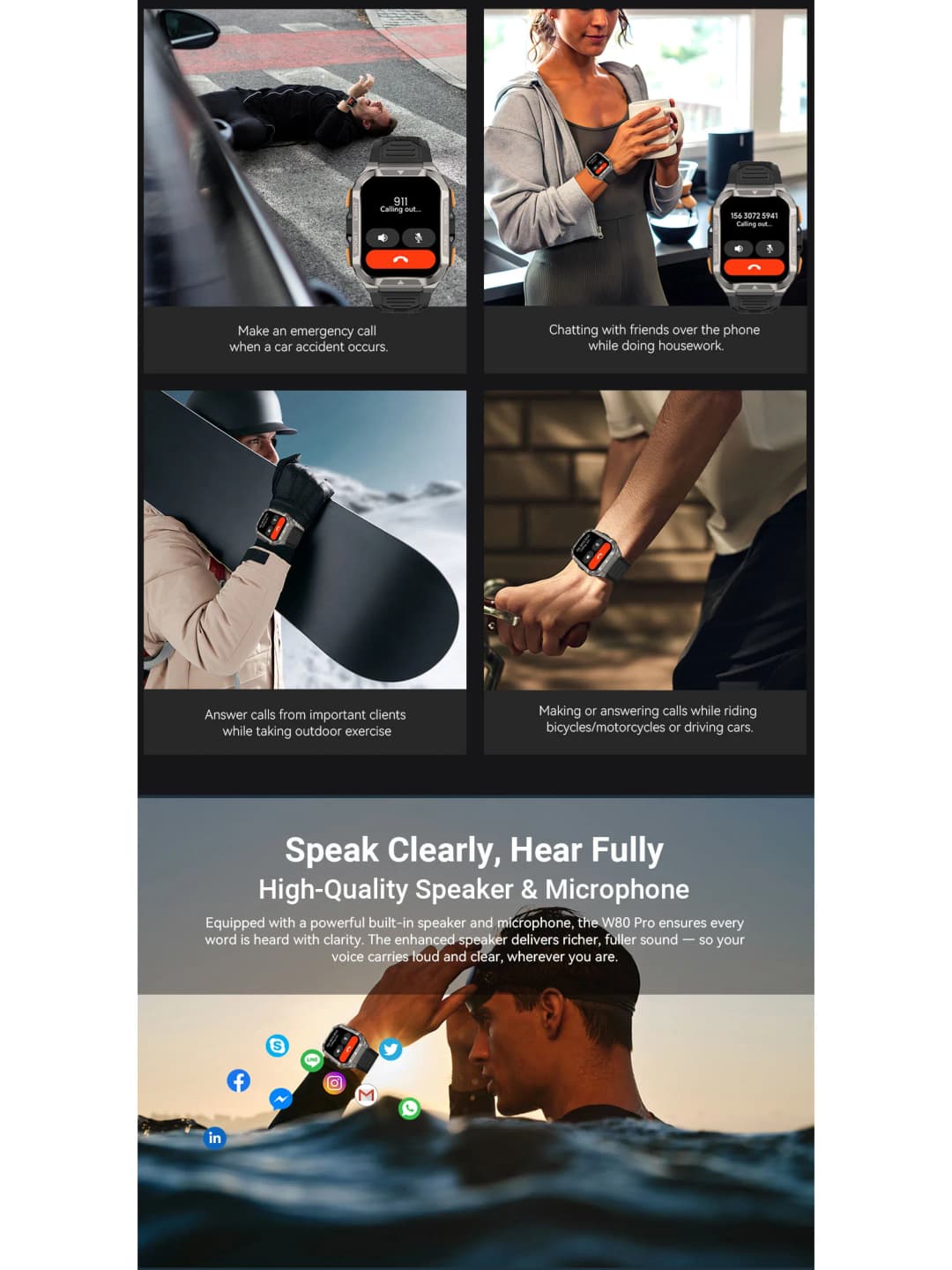 Blackview W80 PRO GPS Sports Watch, 900mAh Battery Rugged Smartwatch with Compass, Health Monitoring, LED Flashlight, Calling - 5