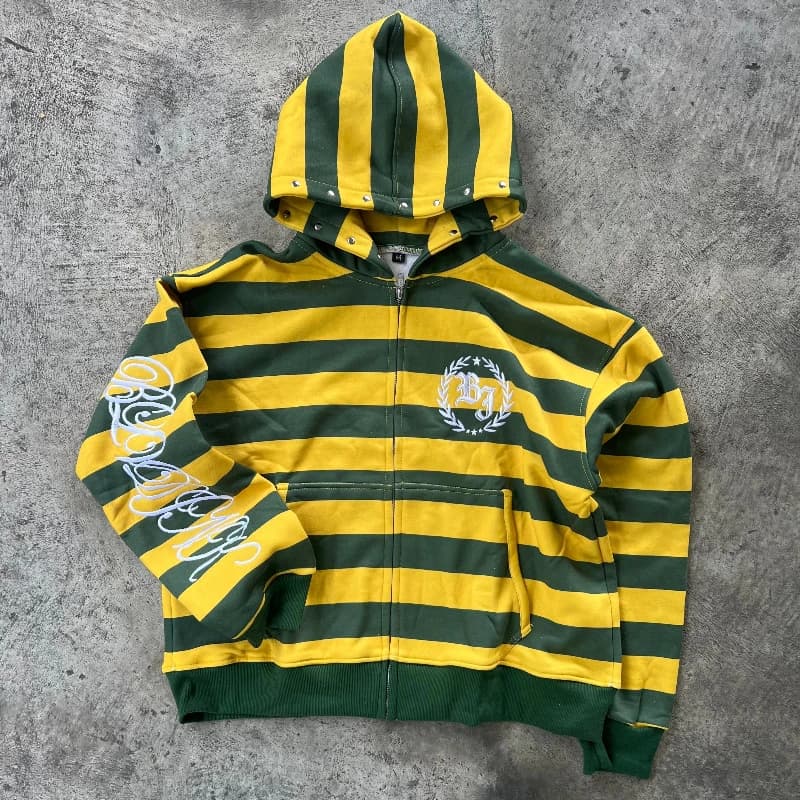 هودي Y2K Street Kid بسحاب وخطوط وتطريز ريفيت بلوز رجال جديد موضة هيب هوب ملابس الشارع للجنسين ملابس مربعة - 2