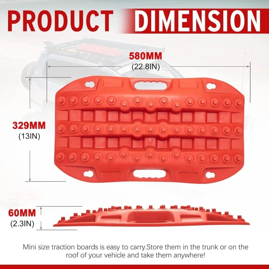 2PCS Off Road Traction Boards 58CM Short Recovery Track Traction Mat for 4WD Mud Sand Snow Ramps Tire Traction Tool Red Black - 3