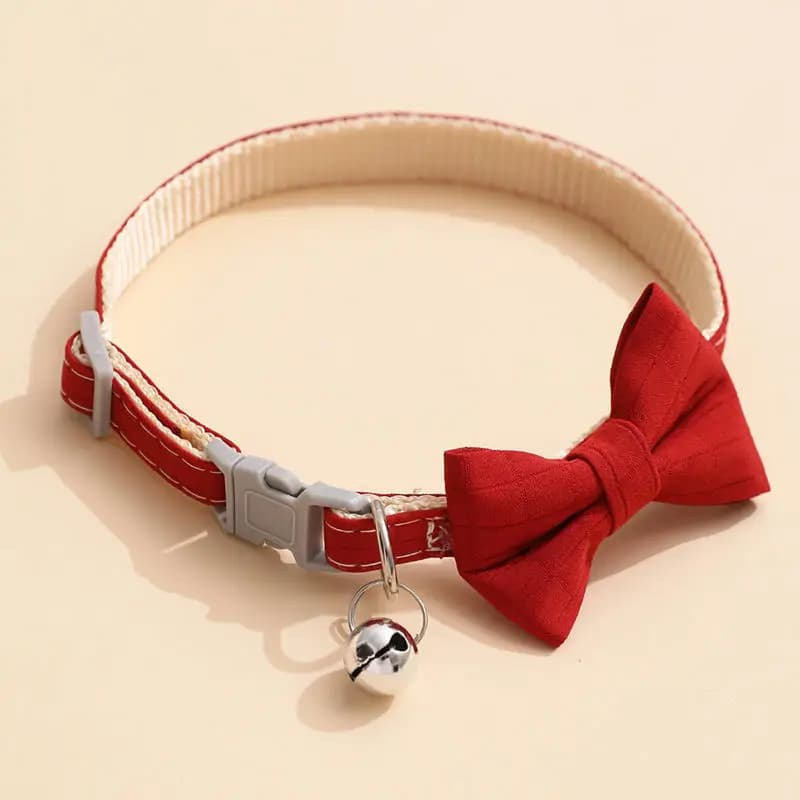Bow Collar Solid Color Bowknot Puppy Chihuahua Adjustable Cats Accessories Safety Bell Tie Bow Buckle Pets with Collar New - 4