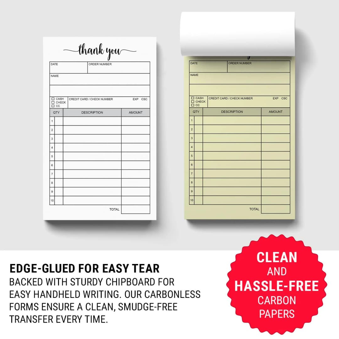 Bview Art 2-Part Carbonless Receipt Book - Duplicate Sales Order & Invoice Pad for Small Business SMB Use - 4