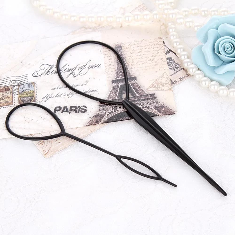1set(2pcs) Ponytail Plastic Loop Styling Tools Simple Magic Hair Twist Styling Clip Braider Tools Black Bun Hairstyle Maker - 3
