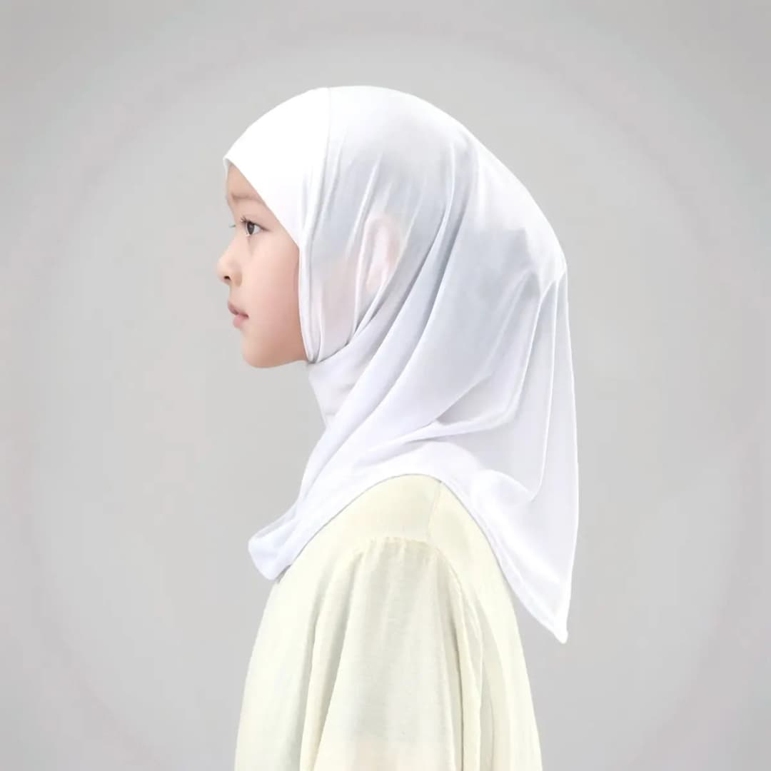 Muslim Children Instant Hijab Soild Girls Cotton Modal Head Wraps Double Chin Undercap Soft Stretch Prayer Hijab Malay Turban - 3